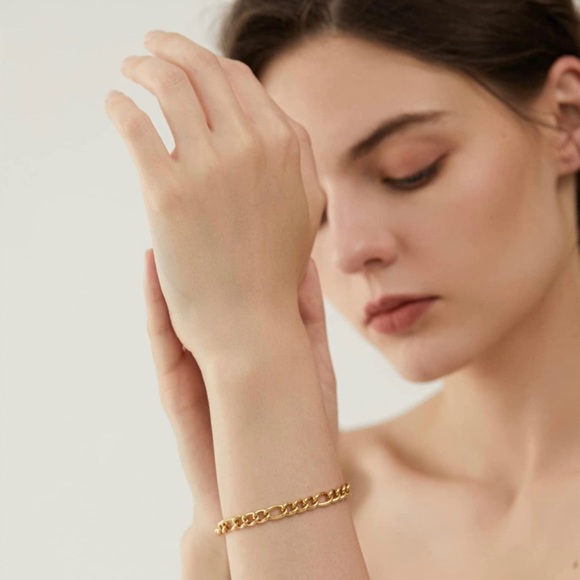 Women 14K Gold Plated Bracelet Adjustable Stainless Steel Link - Picture 2 of 7